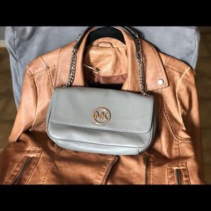 Michael Kors Steel Grey Shoulder Leather Purse.